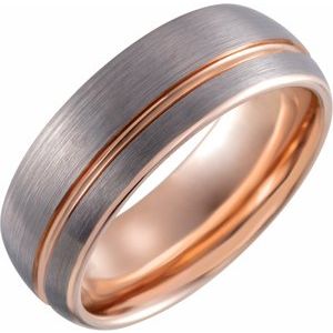 18K Rose Gold PVD Tungsten 8 mm Grooved Size 13.5 Band with Satin Finish - BN & CO JEWELRY