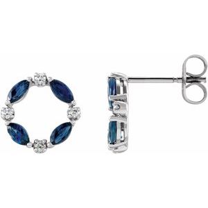 14K White Natural Blue Sapphire & 1/10 CTW Natural Diamond Circle Earrings - BN & CO JEWELRY