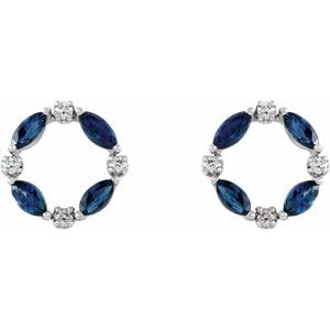 14K White Natural Blue Sapphire & 1/10 CTW Natural Diamond Circle Earrings - BN & CO JEWELRY