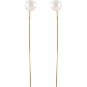 14K Yellow Cultured White Freshwater Pearl Threader Earrings - BN & CO JEWELRY