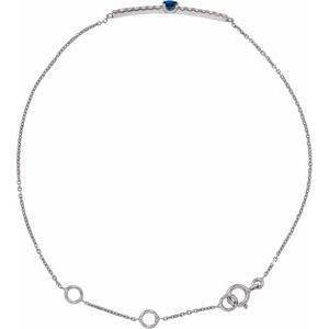 14K White Round Natural Blue Sapphire & .07 CTW Natural Diamond Bar 6 1/2-7 1/2" Bracelet - BN & CO JEWELRY
