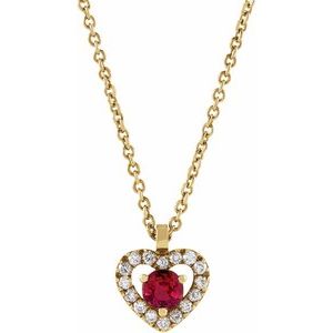 14K Yellow Ruby & .06 CTW Natural Diamond Heart 18" Necklace - BN & CO JEWELRY