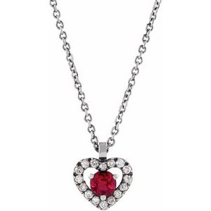 14K White Ruby & .06 CTW Natural Diamond Heart 18" Necklace - BN & CO JEWELRY