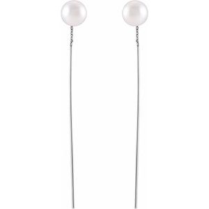 14K White Cultured White Freshwater Pearl Threader Earrings - BN & CO JEWELRY