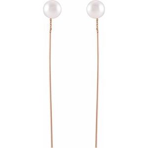 14K Rose Cultured White Freshwater Pearl Threader Earrings - BN & CO JEWELRY