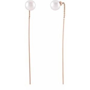 14K Rose Cultured White Freshwater Pearl Threader Earrings - BN & CO JEWELRY