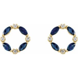 14K Yellow Natural Blue Sapphire & 1/10 CTW Natural Diamond Circle Earrings - BN & CO JEWELRY