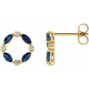 14K Yellow Natural Blue Sapphire & 1/10 CTW Natural Diamond Circle Earrings - BN & CO JEWELRY