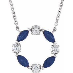 14K White Natural Blue Sapphire & 1/10 CTW Natural Diamond Circle 18" Necklace - BN & CO JEWELRY
