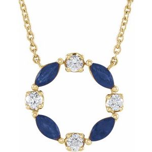 14K Yellow Natural Blue Sapphire & 1/10 CTW Natural Diamond Circle 18" Necklace - BN & CO JEWELRY