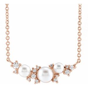 14K Rose Cultured White Akoya Pearl & .08 CTW Natural Diamond 16" Necklace - BN & CO JEWELRY