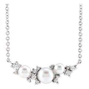14K White Cultured White Akoya Pearl & .08 CTW Natural Diamond 18" Necklace - BN & CO JEWELRY