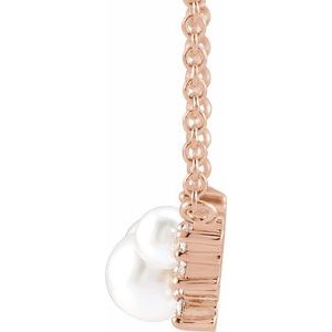 14K Rose Cultured White Akoya Pearl & .08 CTW Natural Diamond 16" Necklace - BN & CO JEWELRY