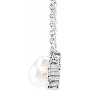 14K White Cultured White Akoya Pearl & .08 CTW Natural Diamond 18" Necklace - BN & CO JEWELRY