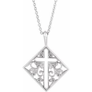 Sterling Silver Ornate Pierced Cross 16-18" Necklace - BN & CO JEWELRY