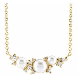 14K Yellow Cultured White Akoya Pearl & .08 CTW Natural Diamond 18" Necklace - BN & CO JEWELRY