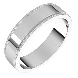 14K White 5 mm Milgrain Flat Band Size 9.5 - BN & CO JEWELRY