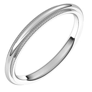 14K White 2 mm Milgrain Half Round Comfort Fit Edge Band Size 7 - BN & CO JEWELRY