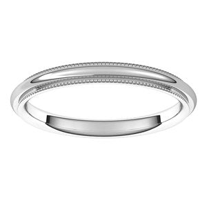 14K White 2 mm Milgrain Half Round Comfort Fit Edge Band Size 7 - BN & CO JEWELRY