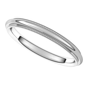 14K White 2 mm Milgrain Half Round Comfort Fit Edge Band Size 7 - BN & CO JEWELRY