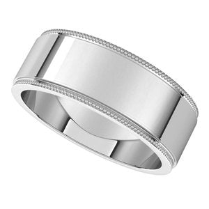 14K White 7 mm Milgrain Flat with Edge Band - BN & CO JEWELRY