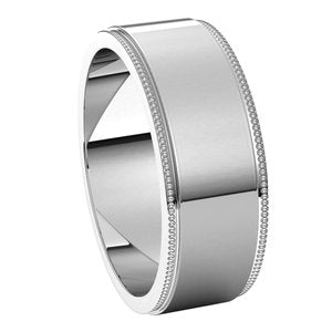 14K White 7 mm Milgrain Flat with Edge Band - BN & CO JEWELRY