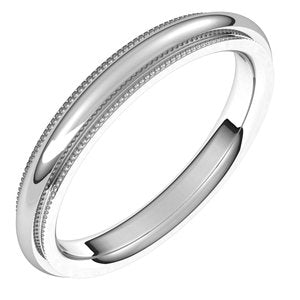 14K White 3 mm Milgrain Half Round Comfort Fit Edge Band Size 6.5 - BN & CO JEWELRY