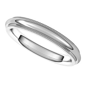 14K White 3 mm Milgrain Half Round Comfort Fit Edge Band Size 6.5 - BN & CO JEWELRY
