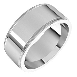 14K White 8 mm Milgrain Flat with Edge Band Size 9 - BN & CO JEWELRY