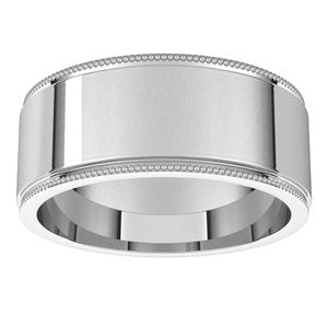 14K White 8 mm Milgrain Flat with Edge Band Size 9 - BN & CO JEWELRY