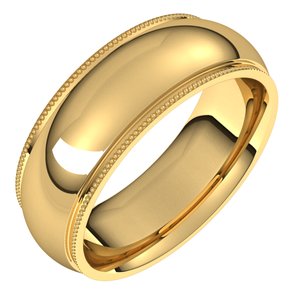 14K Yellow 7 mm Milgrain Half Round Comfort Fit Edge Band - BN & CO JEWELRY