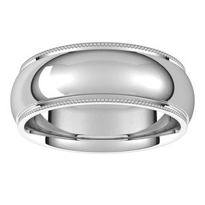 14K White 7 mm Milgrain Half Round Comfort Fit Edge Band - BN & CO JEWELRY