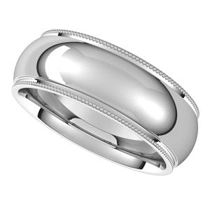 14K White 7 mm Milgrain Half Round Comfort Fit Edge Band - BN & CO JEWELRY