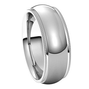 14K White 7 mm Milgrain Half Round Comfort Fit Edge Band - BN & CO JEWELRY