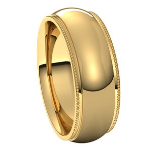 14K Yellow 7 mm Milgrain Half Round Comfort Fit Edge Band - BN & CO JEWELRY