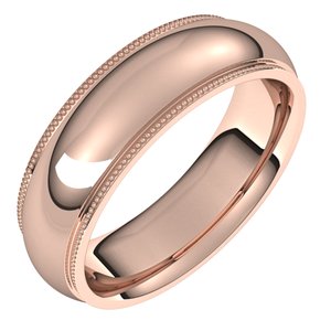 14K Rose 6 mm Milgrain Half Round Comfort Fit Edge Band Size 12 - BN & CO JEWELRY
