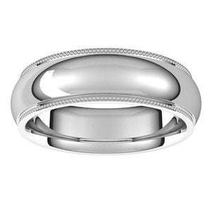14K White 6 mm Milgrain Half Round Comfort Fit Edge Band Size 13 - BN & CO JEWELRY