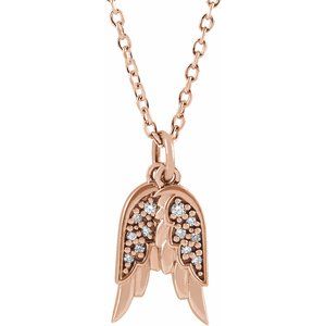 14K Rose .03 CTW Natural Diamond Angel Wings 16-18" Necklace - BN & CO JEWELRY