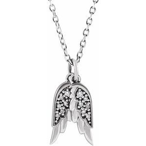 14K White .03 CTW Natural Diamond Angel Wings 16-18" Necklace - BN & CO JEWELRY