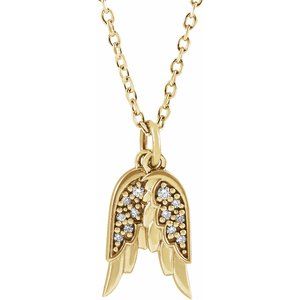14K Yellow .03 CTW Natural Diamond Angel Wings 16-18" Necklace - BN & CO JEWELRY