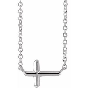 14K White Sideways Cross 16" Necklace - BN & CO JEWELRY