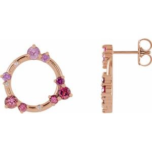 14K Rose Natural Pink Multi-Gemstone & .03 CTW Natural Diamond Circle Earrings - BN & CO JEWELRY