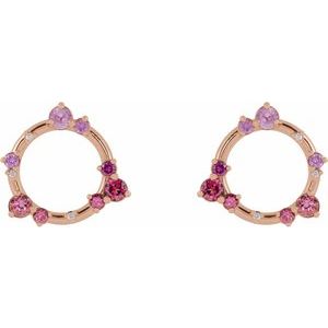 14K Rose Natural Pink Multi-Gemstone & .03 CTW Natural Diamond Circle Earrings - BN & CO JEWELRY