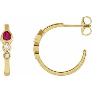 14K Yellow Natural Ruby & 1/10 CTW Natural Diamond Bezel-Set Hoop Earrings - BN & CO JEWELRY