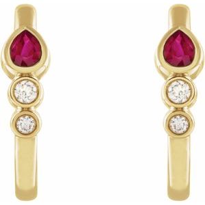 14K Yellow Natural Ruby & 1/10 CTW Natural Diamond Bezel-Set Hoop Earrings - BN & CO JEWELRY