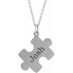 Sterling Silver Engravable Puzzle Piece 16-18" Necklace - BN & CO JEWELRY