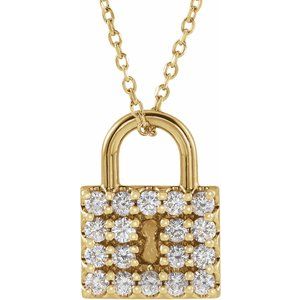 14K Yellow 1/2 CTW Natural Diamond Lock 16-18" Necklace - BN & CO JEWELRY