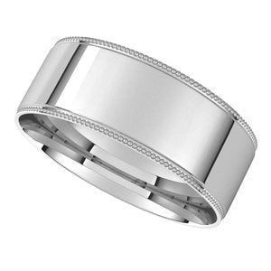 14K White 7 mm Milgrain Flat Comfort Fit Edge Band - BN & CO JEWELRY