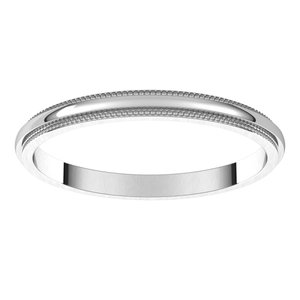14K White 2 mm Milgrain Half Round Edge Band Size 6.5 - BN & CO JEWELRY