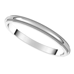 10K White 2 mm Milgrain Half Round Edge Band Size 7 - BN & CO JEWELRY